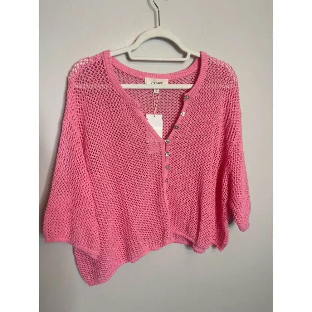 $99 l*space Coast is clear pink crochet beach coverup top NWT XL - Picture 8 of 14